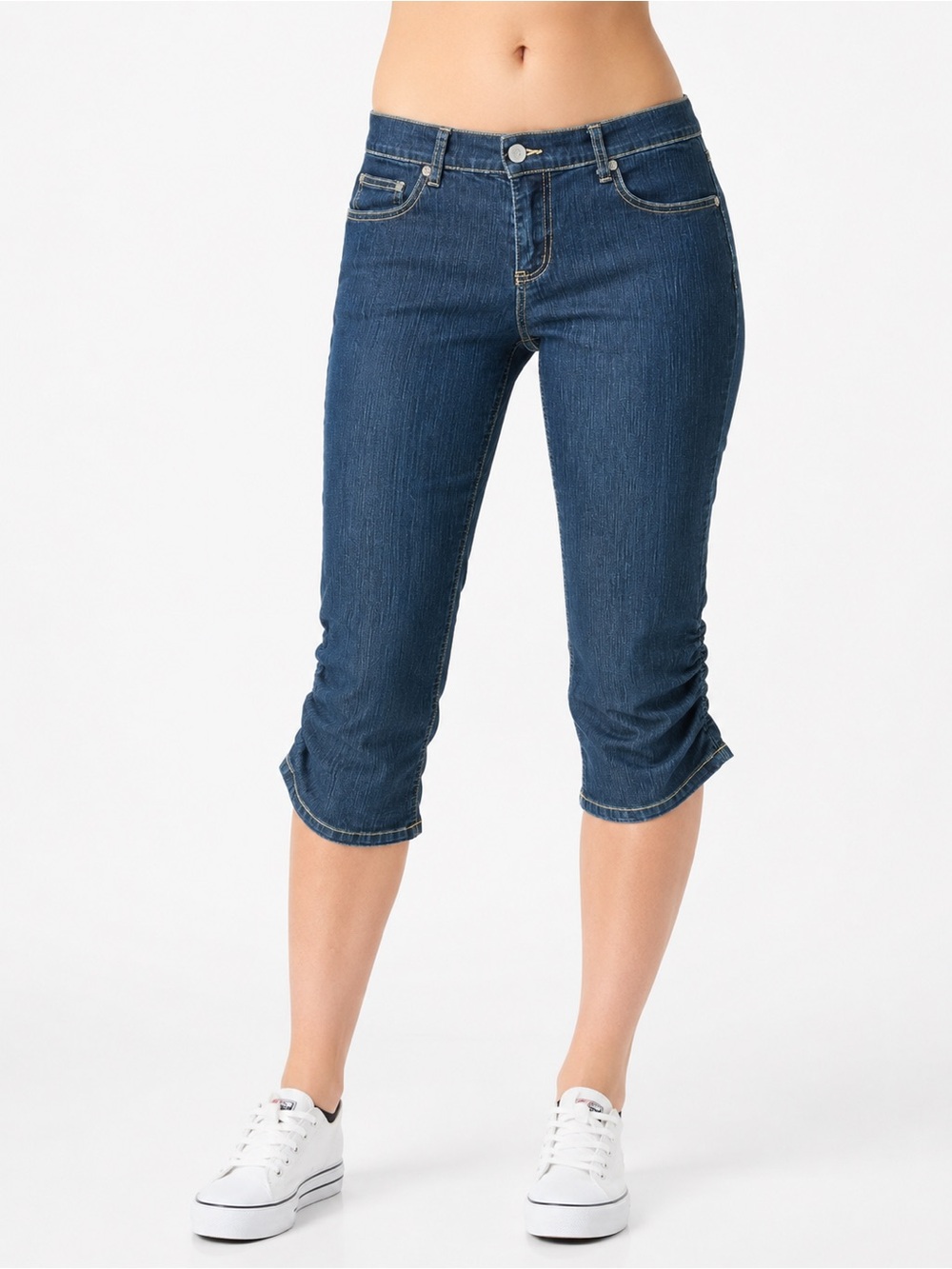 Blue Asphalt Vintage Y2K Capri Denim Pants Juniors Size 9 Blue Dark Wash Ruched